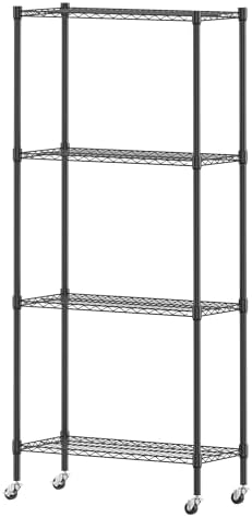 Homdox Heavy Duty 4-Tier Metal Shelving Unit with Adjustable Shelves, Rolling Storage Rack for Kitchen, Garage, Pantry, 29.92"x13.98"x74.41", Black by HOMDOX