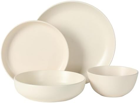 Gibson Elite Leeds Court Plates and Bowls Sets, 16-Piece Stoneware Dinnerware Sets, Cream White, Round Speckle Reactive Glaze Dish Set - Image 7