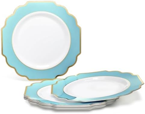 " OCCASIONS " 960 Piece set (120 Guests)-Heavyweight Wedding Party Disposable Plastic Plate Set -120 x 10.5''+ 120 x 8''+Silverware+12oz Cups+Napkins (Imperial Aqua & Silver) - Image 2