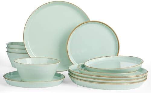 Famiware Saturn Dinnerware Sets, Ceramic Dishes for 4, Rimmed Plates, Bowls by Famiware