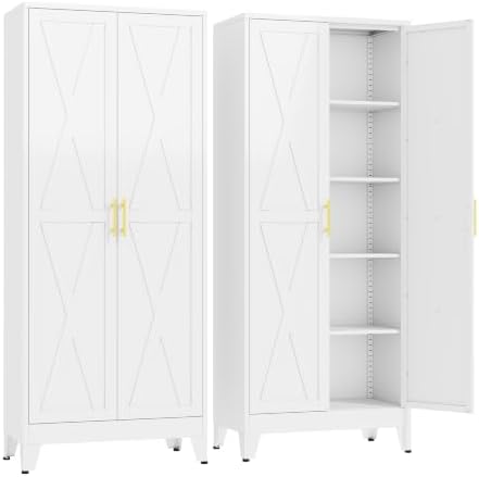 GAIOUS 71" Tall Kitchen Pantry Cabinet,Metal Storage Cabinet White Cupboard by GAIOUS