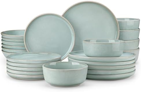 vancasso ANYA 24 Pieces Plates and Bowls Set, Mint Green Dinnerware Sets, Reactive Glaze Dishes Set for 6, Ceramic Dishware Sets Kitchen Dinner Set, Microwave & Dishwasher Safe by vancasso
