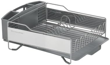 KitchenAid Large Capacity Full Size Rust Resistant Dish Rack with Angled Drain Board and Removable Flatware Caddy, Light Grey - Image 6