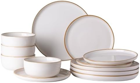 GBHOME Dinnerware Sets for 4, 12 Pieces Ceramic Plates and Bowls Set by GBhome