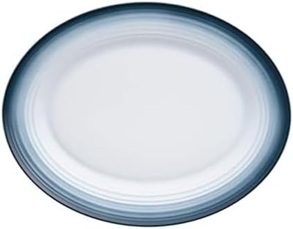 Mikasa Swirl Ombre White Oval Platter, 13.75 Inch, Blue Banded by Mikasa