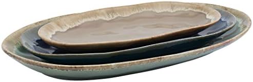 Tabletops Gallery Tuscan Collection Reactive Glaze 3 Piece Oval Stoneware Serving Trays Platters Kitchen Serveware, Blue Teal Green Brown - Image 4