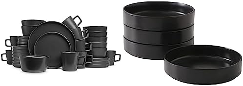Stone Lain 32-Piece Black Matte Dinnerware Set + 4-Piece Black Stoneware Pasta Bowl Set by Unknown