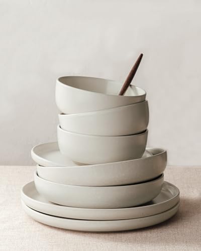 Famiware Milkyway 18-Piece Stoneware Dinnerware Set, Matte Beige White - Image 5
