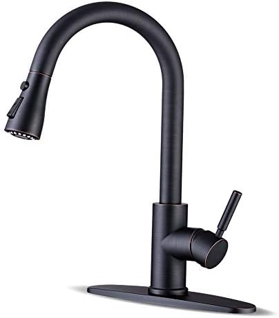WEWE Kitchen faucets with Pull Down Sprayer, Farmhouse Kitchen Faucet Oil Rubbed Bronze Commercial Modern high arc Stainless Steel Single Handle Single Hole for Utility rv Laundry Sinks by WEWE