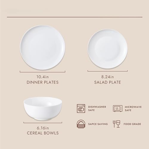 KINGSTONE Bone China Dinnerware Set for 2, 6-Piece Plates and Bowls Set - Image 4