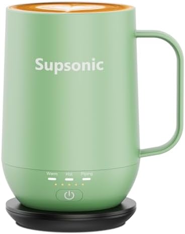 Supsonic - 16oz Self Heating Coffee Mug, Smart Heated Coffee Mug Faster Direct-Contact Heating Up to 149°F, Coffee Mug Warmer Set with Auto Shut-Off - Gifts for Men Women | S2 by Supsonic