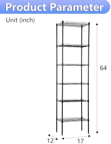 BestOffice | 6-Tier Wire Shelf | 17" x 12" x 64" | Black - Image 3
