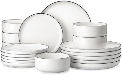 MALACASA 18 Pcs Porcelain Plates and Bowls Sets,Dinnerware Set for 6,White by MALACASA