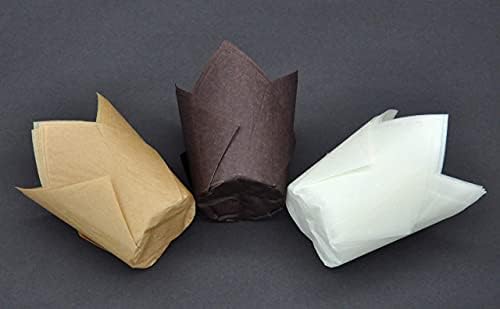 QLSmypkg Large Greaseproof paper Wrappers Muffin Baking cupcake cups liners, 2-1/4" x 4" Natural,Brown,White 3 colours in a box Tulip Baking Cups Holders 125 pcs (Large) (125, Multi 3) - Image 4