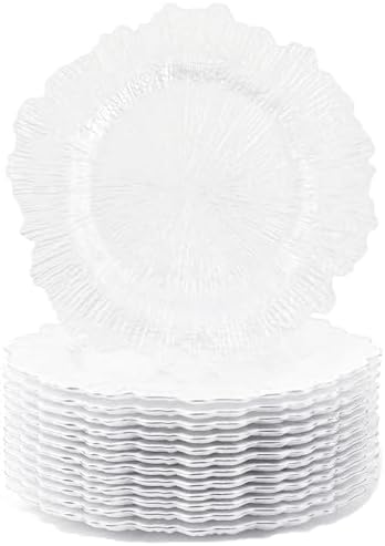 24 Pack White Charger Plates, 13inch Reef Chargers for Dinner Plates by Yemosa