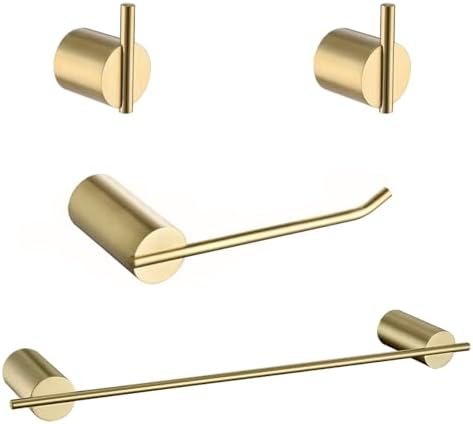 RANDOM Brushed Gold Bathroom Hardware Set SUS304 Stainless Steel Brushed Gold Towel Bar Set Includ 18 inch Towel Bar Toilet Paper Holder and 2 Towel Hooks Wall Mounted.96068S-4BG by RANDOM