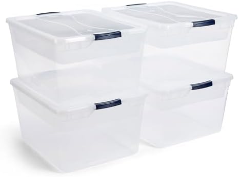 Rubbermaid Cleverstore 74 Qt Clear Storage Bins with Lids and Nesting Tray, 4-Pack, Stackable, BPA-Free, Made in USA by Rubbermaid