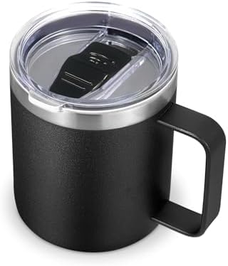 Volhoply 14oz Insulated Stainless Steel Coffee Mug with Leakproof Lid,Double Wall Vacuum Travel Coffee Cup with Handle,Reusable Metal Cups Tumbler,Camping Mugs Keep Hot/Cold,Gifts(Black,1) by LiveFully%EF%BC%8CDrinkFreely%E2%80%94KeepGoingwithVolhoply%EF%BC%81