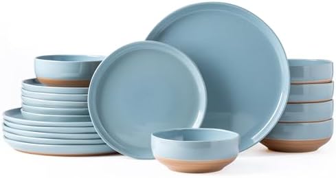AmorArc Dinnerware Sets for 6, 18 Pieces Ceramic Plates and Bowls Set by AmorArc