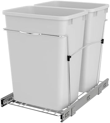 Rev-A-Shelf Double Pullout Garbage Trash Cans for Kitchen Cabinets, 35 Qt by Rev-A-Shelf
