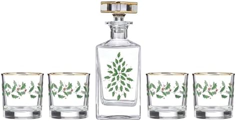 Lenox Holiday 5-Piece Whiskey Christmas Decanter and Glass Set by Lenox