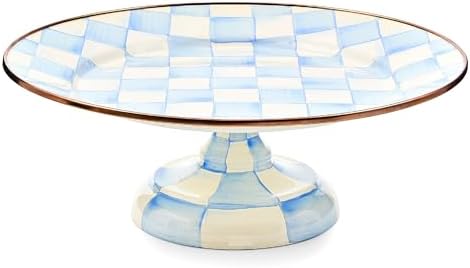 MACKENZIE-CHILDS Pedestal Platter, Small, Light-Blue-and-White Sky Check by MacKenzie-Childs