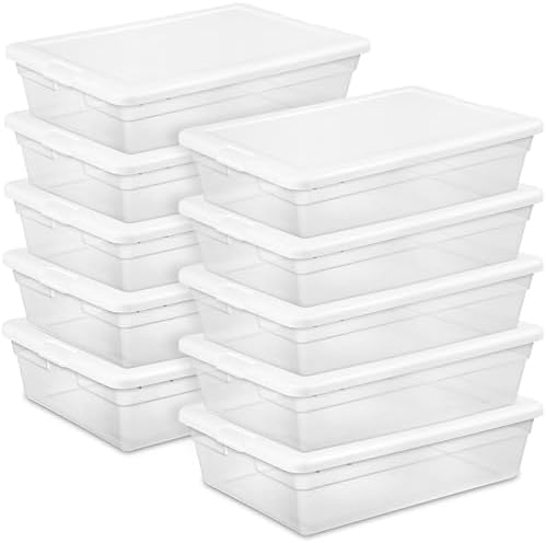 Sterilite 28 Quart Storage Box with Lid, Clear Plastic Container for Organizing and Storing Items Underbed in Bedroom, Stackable Design, 10-Pack by Sterilite