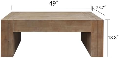 Rectangle Coffee Table with Thick Block-Style Legs Solid Wood Coffee Table - Image 2