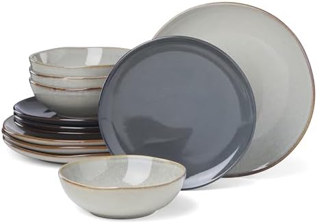 Oneida Organic Shades Gray Stoneware 12-Piece Dinnerware Set for 4 by Oneida