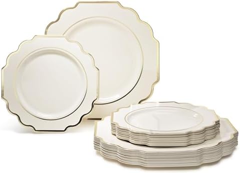 OCCASIONS Disposable Plastic Plates for 120 Guests (Imperial Ivory & Gold) - Image 5