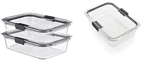 Rubbermaid 2118315 Brilliance Glass Storage 8-Cup Food Containers with Lids, 2-Pack (4 Pieces Total), Large, Clear & Brilliance Food Storage Container, Large, 9.6 Cup, Clear 1991158 by Unknown