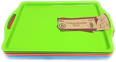 Mintra Home Unbreakable Plastic Rectangular Serving Tray - Assorted 6PK - Platter with Handle, 14 Inch, Heavy Duty, Large Capacity, Kitchen, Wedding, Restaurant, Indoor, Outdoor, Picnic Camping by Mintra