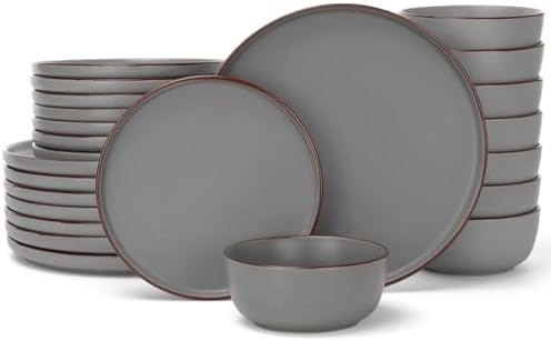 Famiware Mercury 24-Piece Stoneware Dinnerware Set, Dark Grey by Famiware