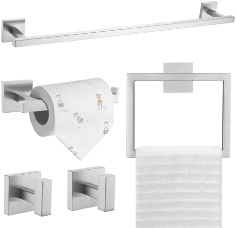 TQKAG 5-Piece Bathroom Hardware Set, Brushed Nickel Classic Wall Mounted by TQKAG