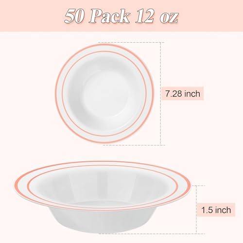 BESTSTAR 100 Pack Disposable Soup Bowls with Rose Gold Rim - Image 5