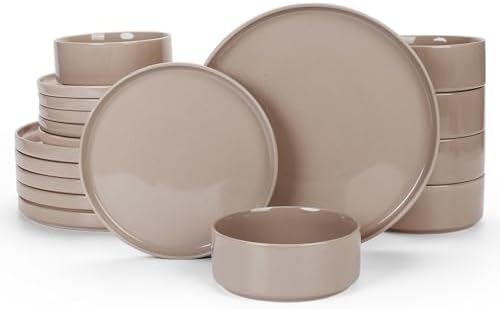 Famiware Nebula Plates and Bowls Sets, 18 Pieces Dinnerware Sets, Dishes Set for 6, Cinnamon Brown by Famiware