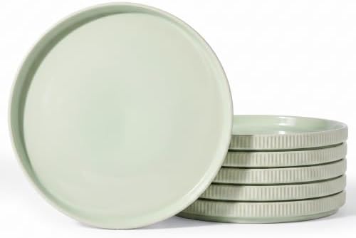 famiware Star 10/8 inches Dinner Plates Set for 6, Light Green by Famiware