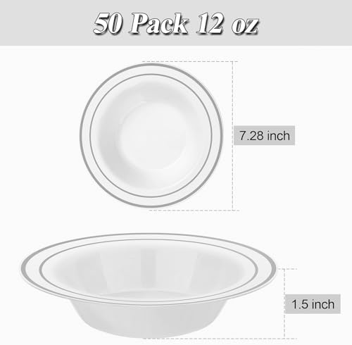 BESTSTAR 100 Pack Disposable Soup Bowls with Silver Rim - Image 4