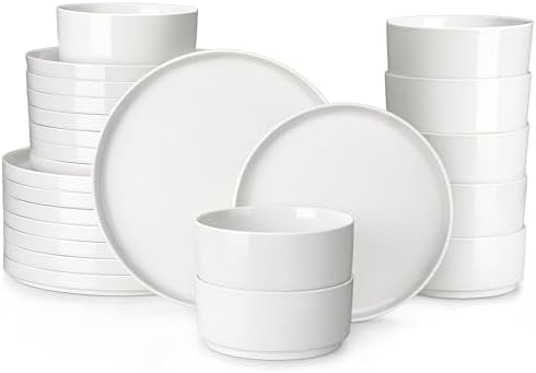 MALACASA 24 Pieces Porcelain Dinnerware Set, Modern White Dish Set for 8, Premium Serving Plates and Bowls Sets, Chip and Scratch Resistant Dishware Sets Kitchen Dishes Dining Ware Set, Series LEAH by MALACASA
