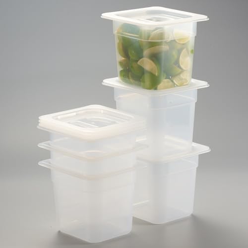CURTA 6-Pack 1/6 Size 6" Deep Food Pan with Handled Lid – NSF Listed Commercial-Grade Translucent Polypropylene, Stackable Freezer-Safe Storage for Restaurants, Catering & Buffets by CURTA