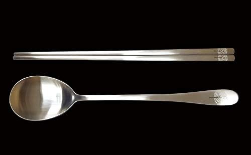 [5 Sets] [Made in Korea] Korean Sticky Rice Spoon Chopsticks Set Gold Titanium Plating 304 Stainless Steel Tableware Cutlery Set Mukbang Chopsticks (Willow Tree, 5 Sets) - Image 2