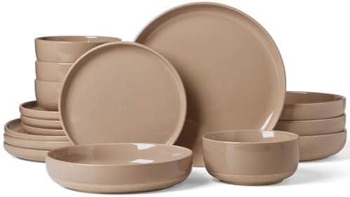 Famiware Milkyway 16-Piece Dinnerware Set with Pasta Bowls, Cinnamon Brown by Famiware