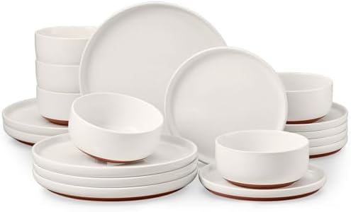 E-far Plates and Bowls Sets, 18Pcs Stoneware Ceramic Dinnerware Dishes Sets by E-far