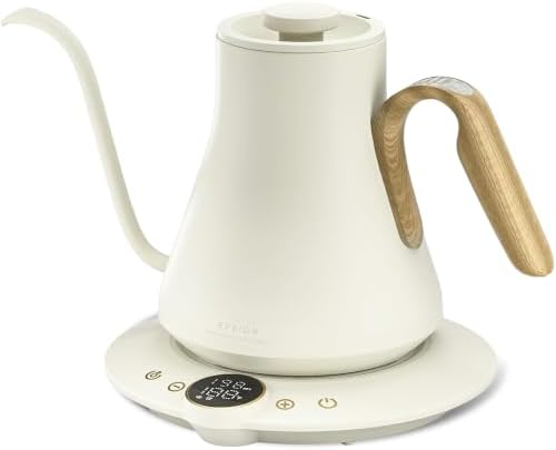 INTASTING Gooseneck Electric Kettle, ±1℉ Temperature Control, Stainless Steel Inner, Quick Heating, for Pour Over Coffee, Brew Tea, Boil Hot Water, 1500W/0.9L (Morandi White) by Cocinare