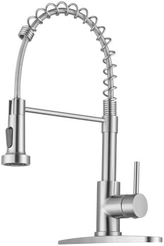 WEWE Brushed Nickel Kitchen Faucet with Pull Down Sprayer, Single Handle Stainless Steel Sink Faucet with Deck Plate, 1 or 3 Hole Faucet for Kitchen, Laundry and RV by WEWE