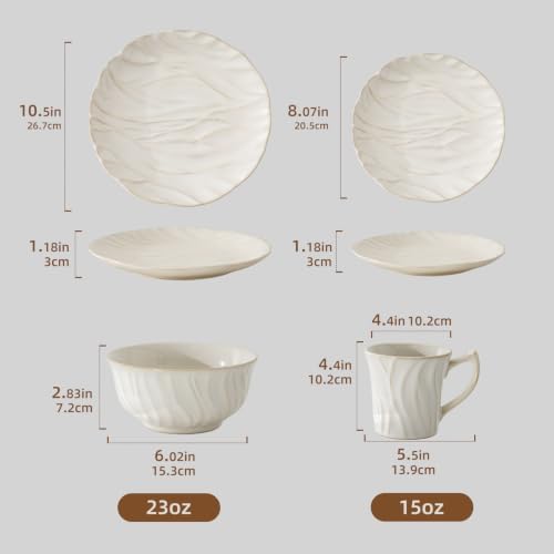 Ceramic Dinnerware Sets for 4, 16 pcs Plates and Bowls Sets, Reactive Glaze Ceramic Dish Set, Scratch Resistant, Microwave & Dishwasher Safe, Highly Chip and Crack Resistant Dishware sets, Cream White - Image 5