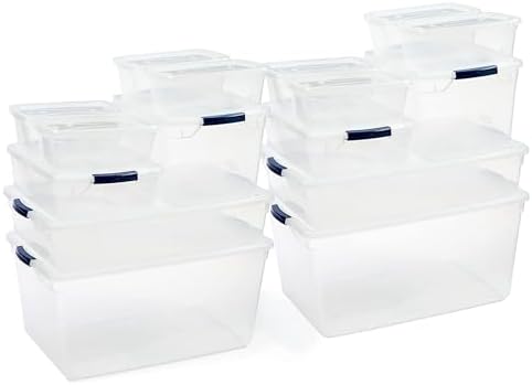 Rubbermaid Cleverstore Clear Dorm Variety 16-Pack, Made in USA, Stackable Large Clear Storage Bins with Lids, See-Through Plastic Storage, with Latching Lids, BPA-Free by Rubbermaid