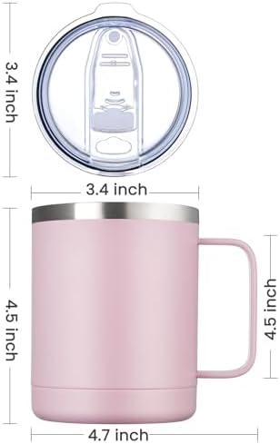 MEWAY 12oz Coffee Mug With Handle and Sliding Lid,Stainless Steel Travel Tumbler Cup with Handle,Double Wall Vacuum Insulated Camping Cup for Hot & Cold Drinks Tea (Pink,Set of 1) - Image 4