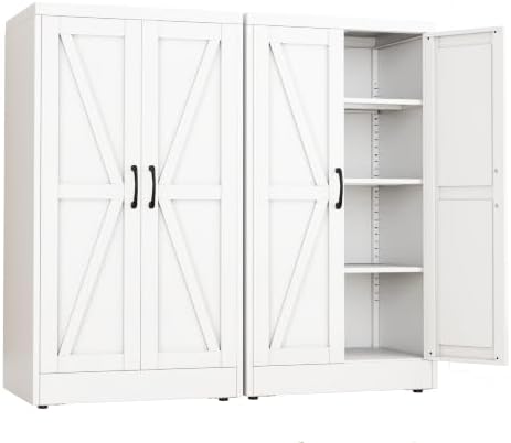 White Metal Storage Cabinet, 43" Kitchen Pantry Cabinets for Office by RISTERN