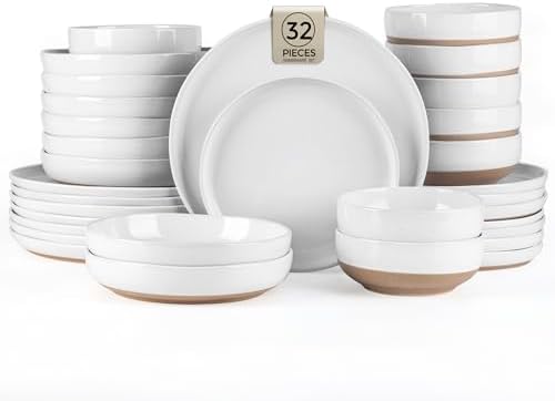 AmorArc Dinnerware Sets for 8, 32 Pieces Ceramic Plates and Bowls Set by AmorArc